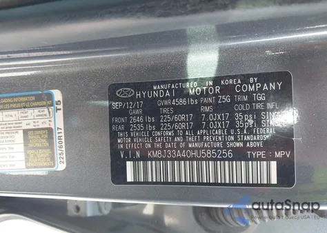 2017 Hyundai Tucson Se z USA, uszkodzony, nr VIN KM8J33A40HU585256